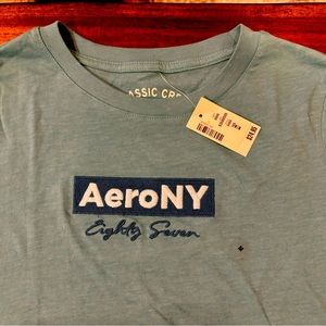 Aeropostale size small classic crew tee in aqua/light teal embroidered logo NWT!